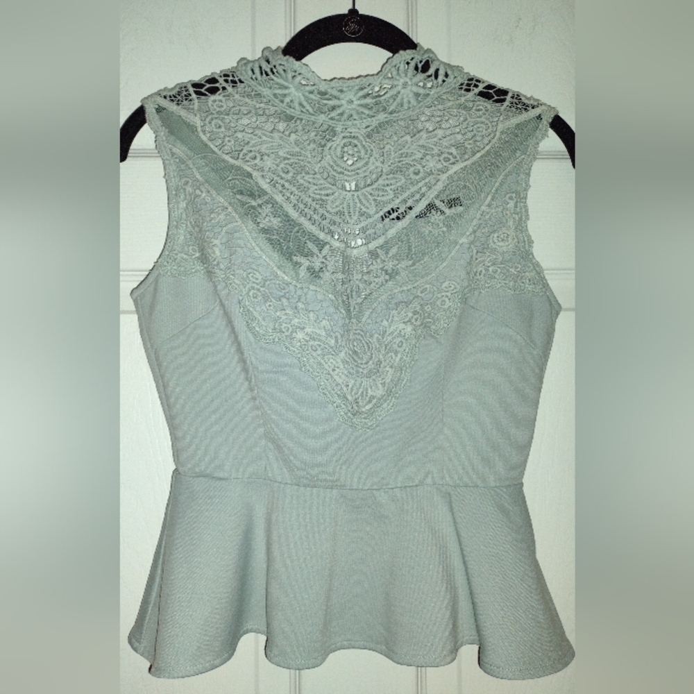 Gorgeous lace, light blue shirt, Sz S